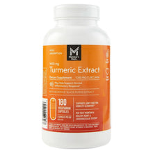 Turmeric extract supplement bottle with 180 vegetarian capsules, orange label