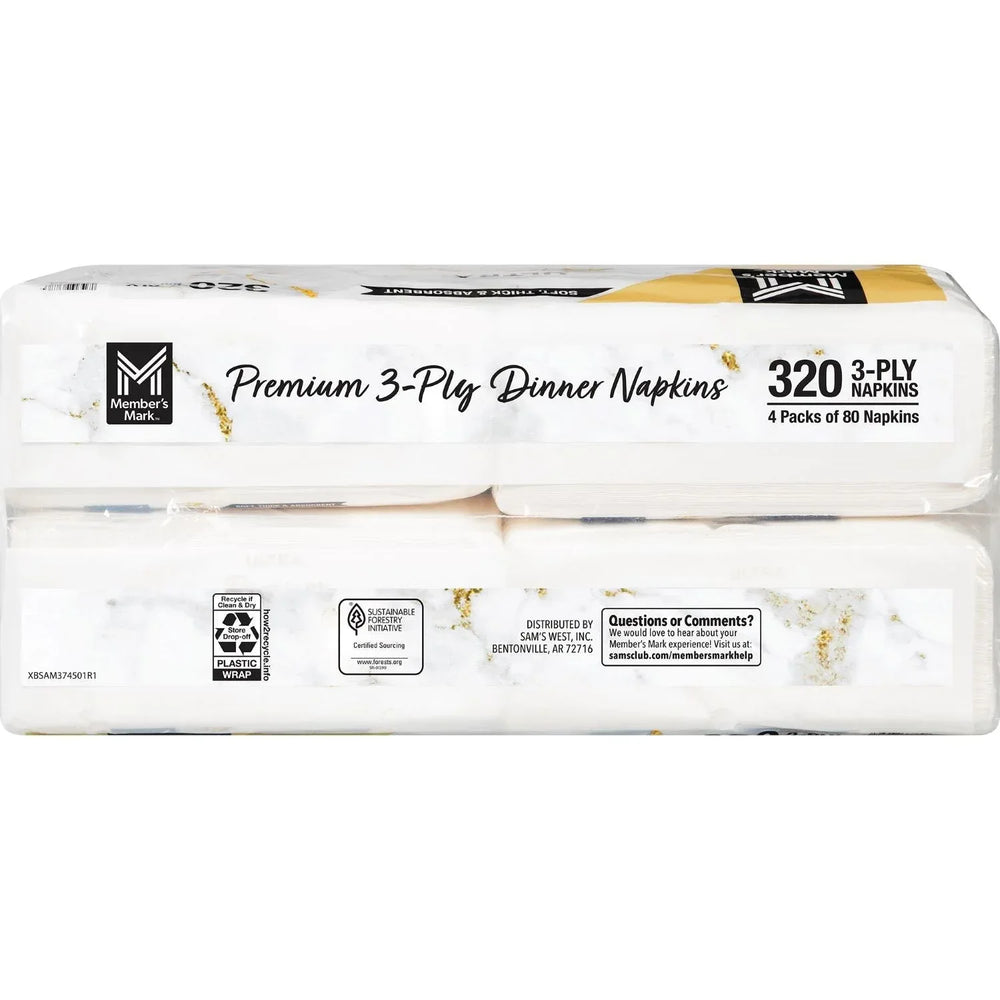 Member's Mark Ultra Premium 3-Ply White Dinner Napkins, 4 pks., 80 napkins/pk. - USA MEGA SHOP
