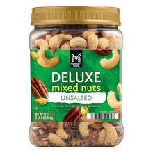Unsalted mixed nuts jar showing cashews, almonds, pecans, and pistachios.