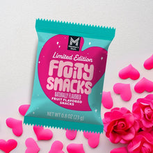 Fruit-flavored snack pouch, teal and pink limited edition with heart graphic, 0.8 oz