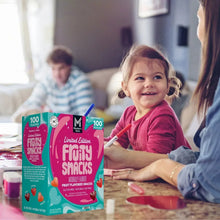 Fruit-flavored snack pouch box, teal and pink limited edition pouch front