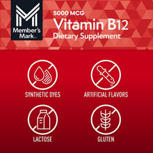 Vitamin B12 dietary supplement label: synthetic dyes, artificial flavors, lactose, gluten.
