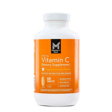 Vitamin C dietary supplement bottle with orange label and white cap, 500 tablets