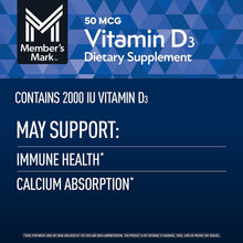 Vitamin D3 dietary supplement label with immune health and calcium absorption