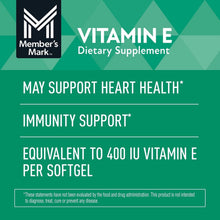 Vitamin E dietary supplement label panel with heart health and immunity support claims