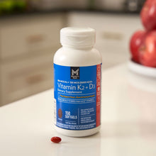 Vitamin K2 + D3 softgel bottle with a single red softgel capsule