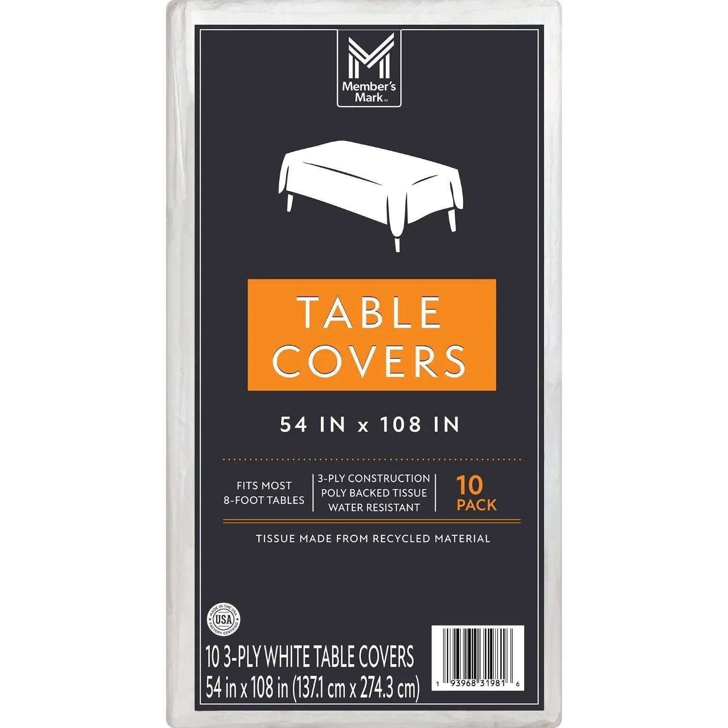 Member's Mark White 3-Ply Tissue Tablecovers, 54" x 108", 10 pk. - USA MEGA SHOP
