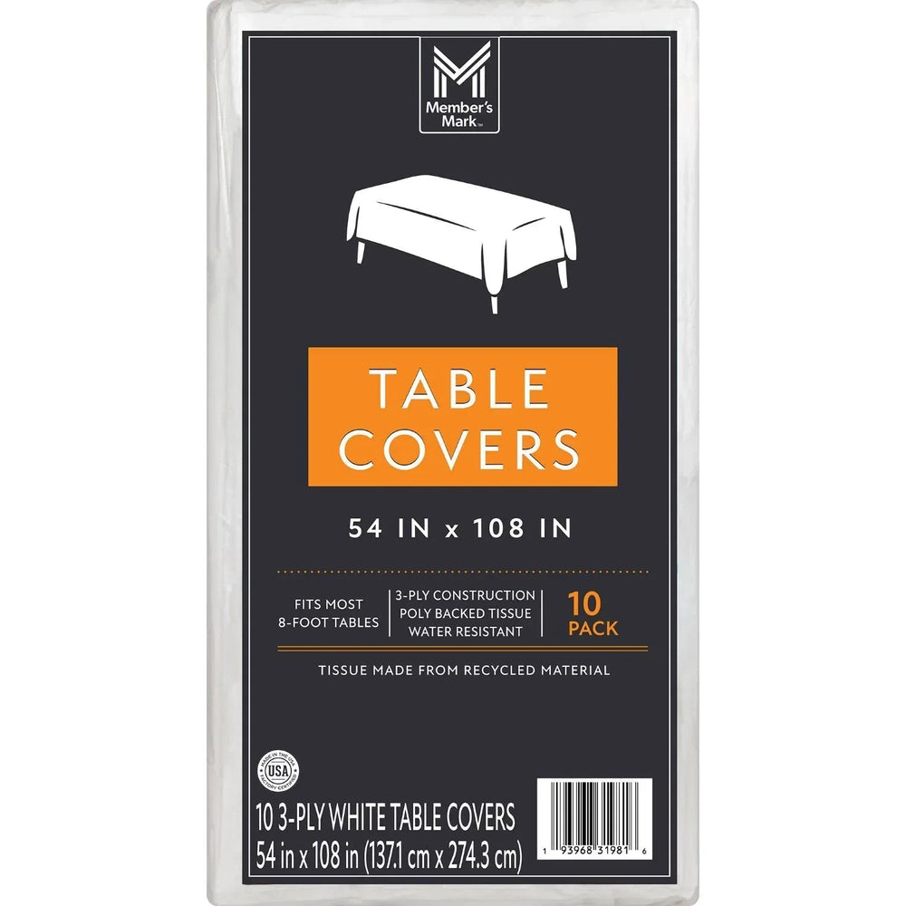 Member's Mark White 3-Ply Tissue Tablecovers, 54" x 108", 10 pk. - USA MEGA SHOP