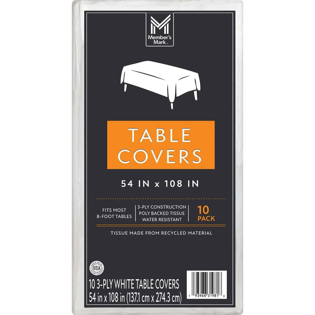 Member's Mark White 3-Ply Tissue Tablecovers, 54" x 108", 10 pk. - USA MEGA SHOP