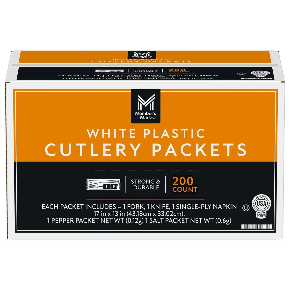 Member's Mark White Plastic Cutlery Packets 200 ct. - USA MEGA SHOP