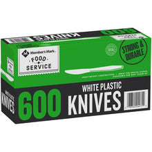 Heavyweight plastic knives box, white knives, 600 count.