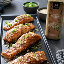 White sesame seed container bottle with label