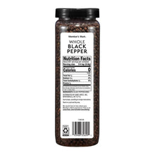 Whole black peppercorns bottle back label with nutrition facts