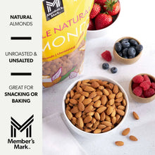 Natural almonds bag with unroasted, unsalted almonds in a bowl