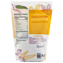 Whole natural almonds back label with nutrition facts and ingredients