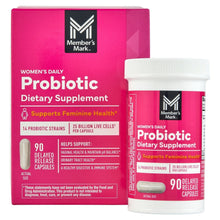Probiotic dietary supplement bottle with pink outer box packaging