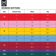 Member’s Mark women’s bottoms size chart with waist and hip measurements