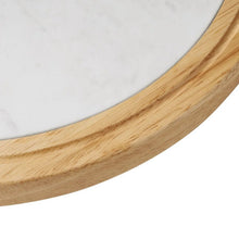 Wood-and-marble lazy susan side profile showing light wood grain around marble insert