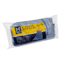 Blue blended mop head, purple trim, 2-pack package in clear plastic wrap.