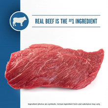 Dry dog food beef ingredient photo with sliced red meat