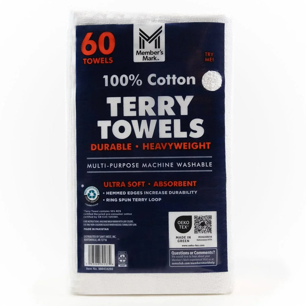 Member's Mark 100% Cotton Terry Towels, 14" x 17", 60 ct. - USA MEGA SHOP