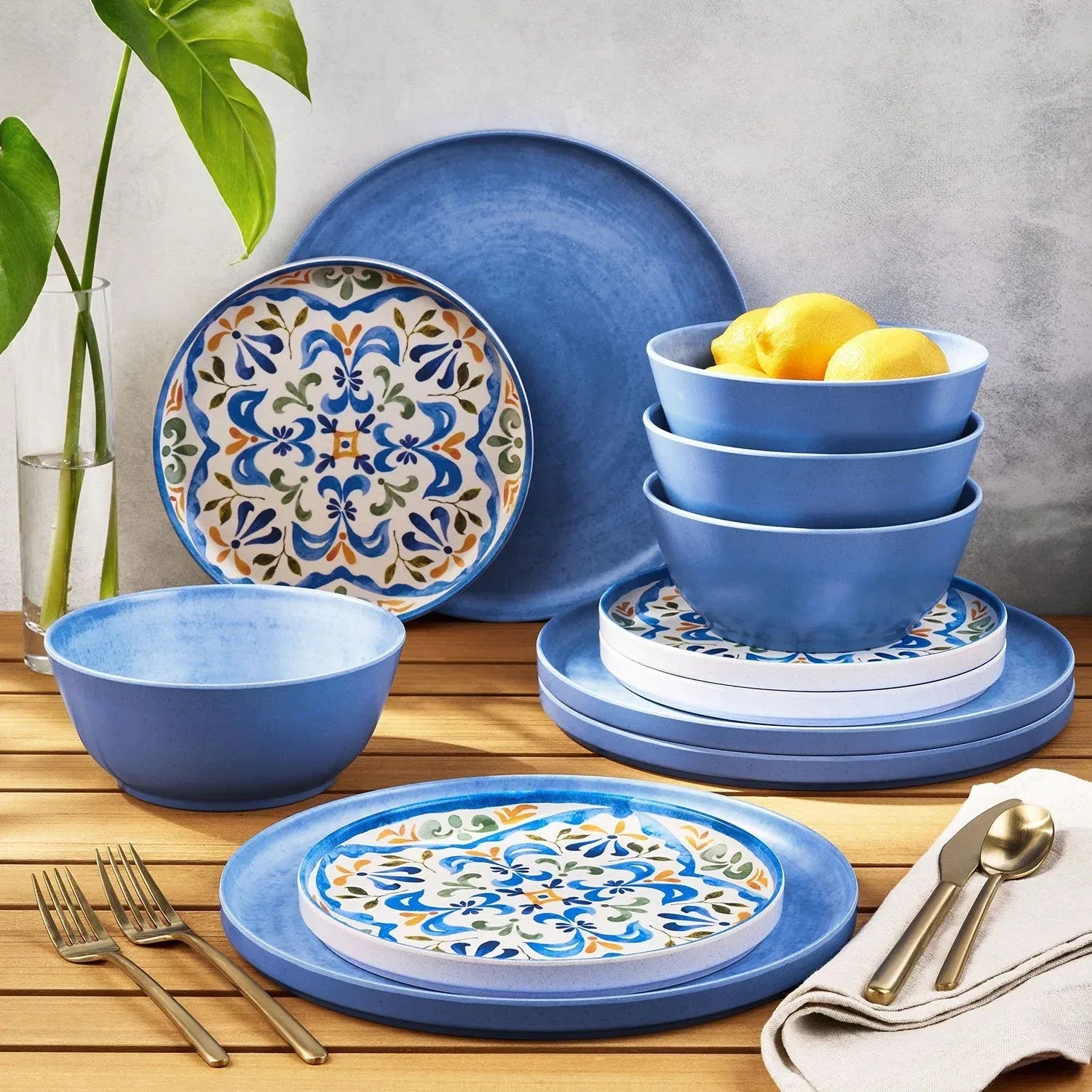 Member's Mark 12-Piece Bamboo Melamine Dinnerware Set - USA MEGA SHOP