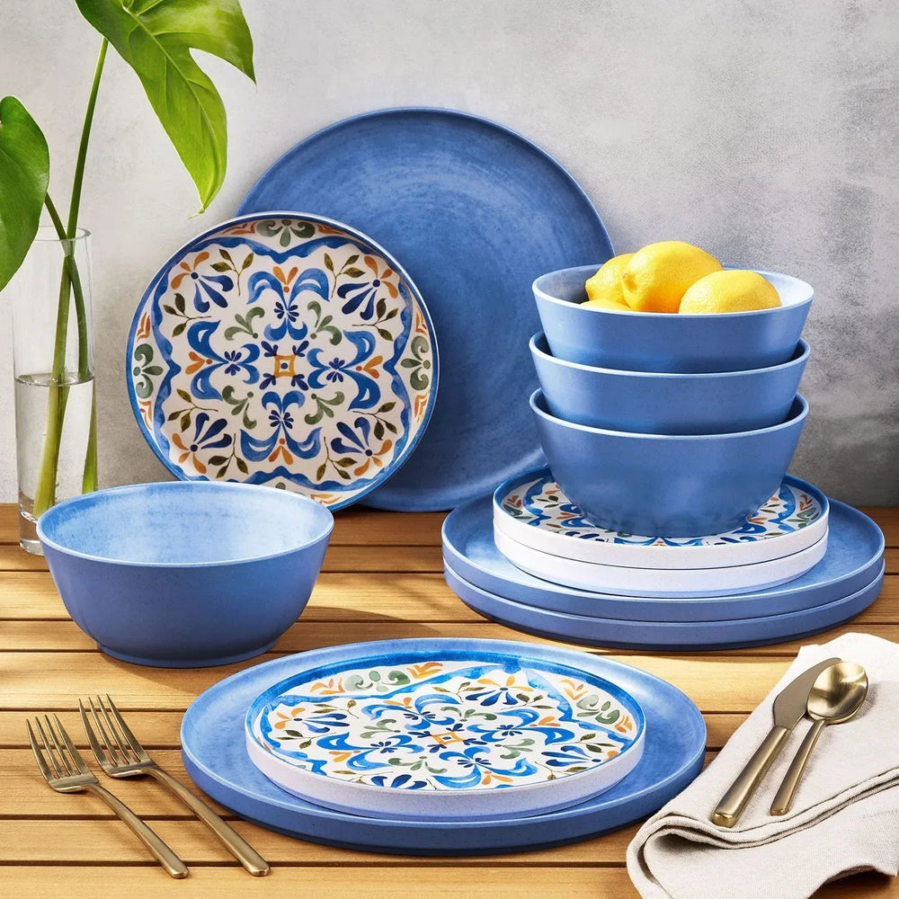 Member's Mark 12-Piece Bamboo Melamine Dinnerware Set - USA MEGA SHOP