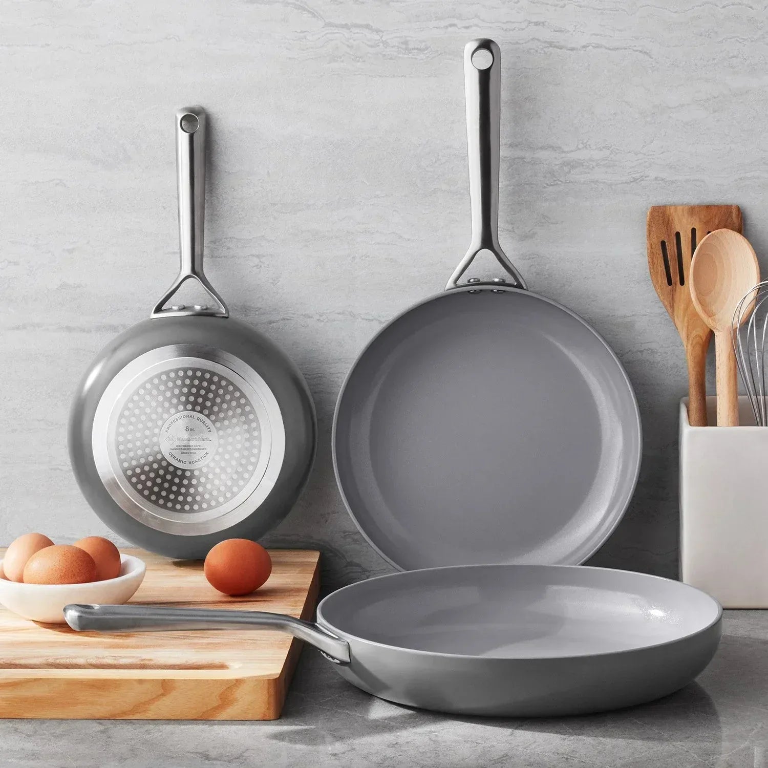 Member'S Mark 3-Piece Modern Ceramic Fry Pan Set (Assorted Colors)