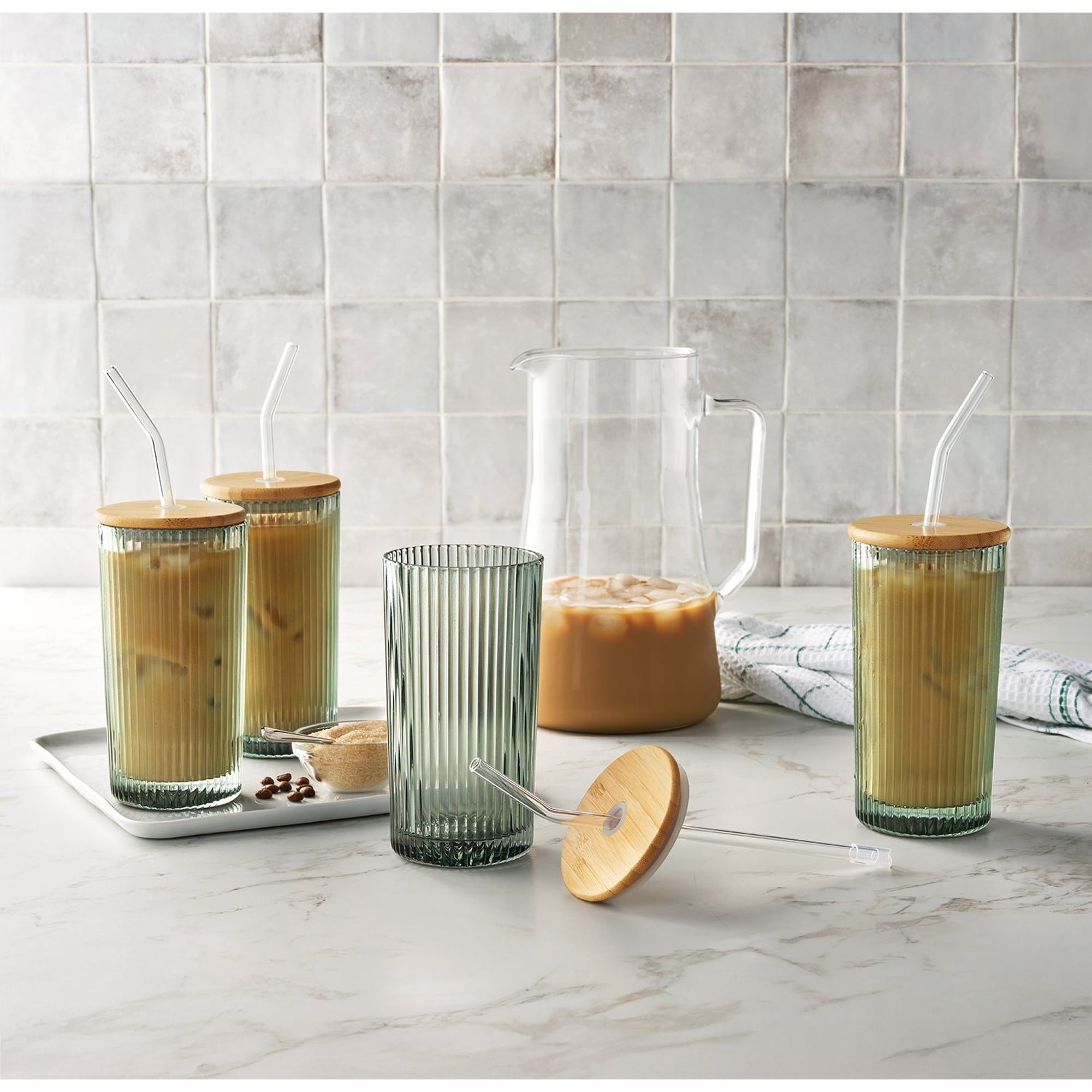 Member's Mark 4-Pack Glass Tumblers with Bamboo Lids