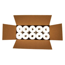 White can liner rolls in open carton for 50-gallon commercial trash cans.