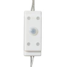 White inline LED light controller with circular indicator and two wire leads
