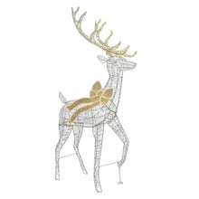 Pre-lit twinkling reindeer decoration standing pose, wire frame with gold accents