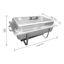 Stainless steel chafer with clear lid and side handles on raised legs