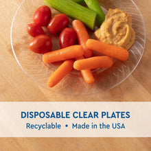 Clear disposable plastic plate with assorted vegetables