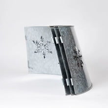 Galvanized metal tree collar, round tin side with snowflake cutouts