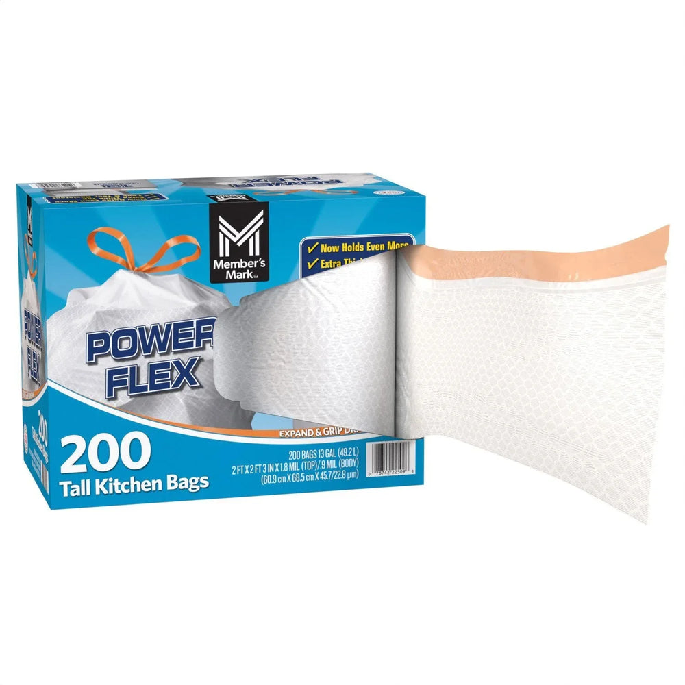 Member's Mark Power Flex 13-Gallon Tall Kitchen Trash Bags, 200 ct. - USA MEGA SHOP