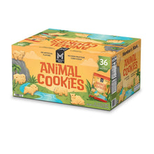 Animal Cookies carton, 36-count box with animal print and safari scene, Members Mark