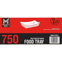 Heavy-duty polycoated paper food tray box, 2 lb, 750 count, red and black label