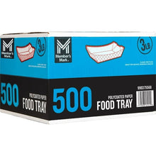 500 food tray carton, blue and black, with red tray icon and branding.