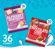 36-count cookie variety pack with alphabet shortbread and mini chocolate chip bags