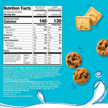 Nutrition facts panel for mini chocolate chip and alphabet shortbread cookies