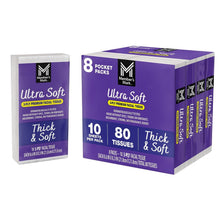 Pocket facial tissue multipack box with Ultra Soft design and 8 pocket packs