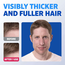Mens hair thickening results graphic with before and after head close-up