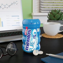 Sugar-free mint chewing gum bottle with blue label and ADA symbol