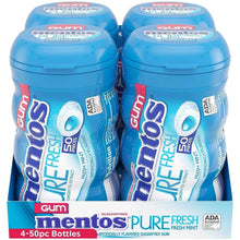 Pack of four blue sugar-free chewing gum bottles with “PURE FRESH” branding