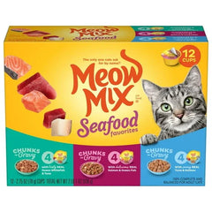 Meow Mix Savory Morsels Seafood Favorites Variety Pack, 2.75 oz Can (12 Pack) - USA MEGA SHOP