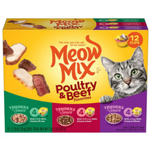 Wet cat food variety pack box with poultry and beef favors and cat illustration