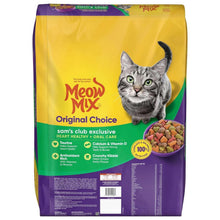 Dry cat food bag front with gray cat graphic and yellow-and-purple original choice layout