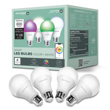 Pack of four A19 smart LED bulbs with retail boxes