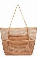 Mesh Beach Tote Bag, Extra Large, Waterproof Inner Pocket, Perfect for Beach, Pool, Travel & Family, Brown